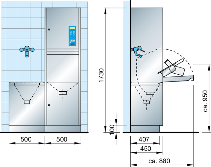 Measurements TOPIC bedpan washer